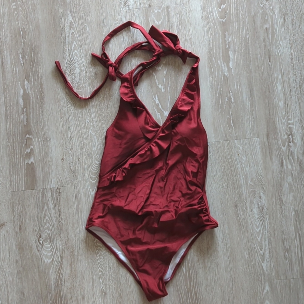 Wine-colored One Piece Cupshe Swing Suit